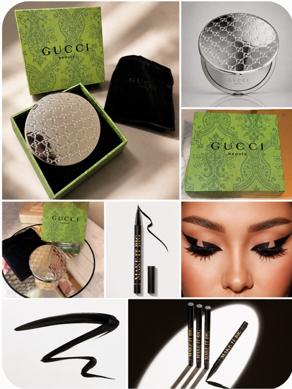 Bundle of Gucci Beauty Silver Compact Mirror NIB & Morphe Black Eyeliner NWT
